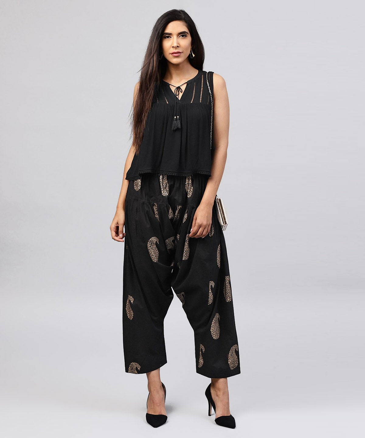 Black Printed Ankle Length Cotton Salwar | LASVINI - Redefining Indian Fashion with Elegance