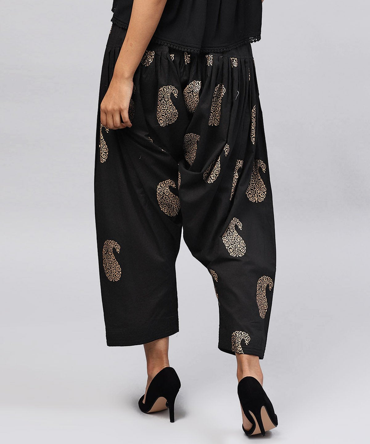 Black Printed Ankle Length Cotton Salwar | LASVINI - Redefining Indian Fashion with Elegance