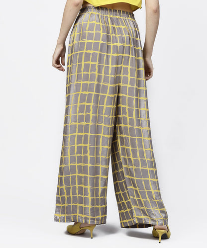 Grey & Yellow Checked Cotton Ankle Length Pallazo | LASVINI - Redefining Indian Fashion with Elegance