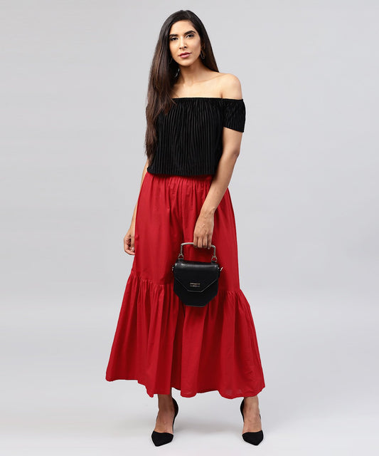 Red Cotton Ankle Length Sharara | LASVINI - Redefining Indian Fashion with Elegance