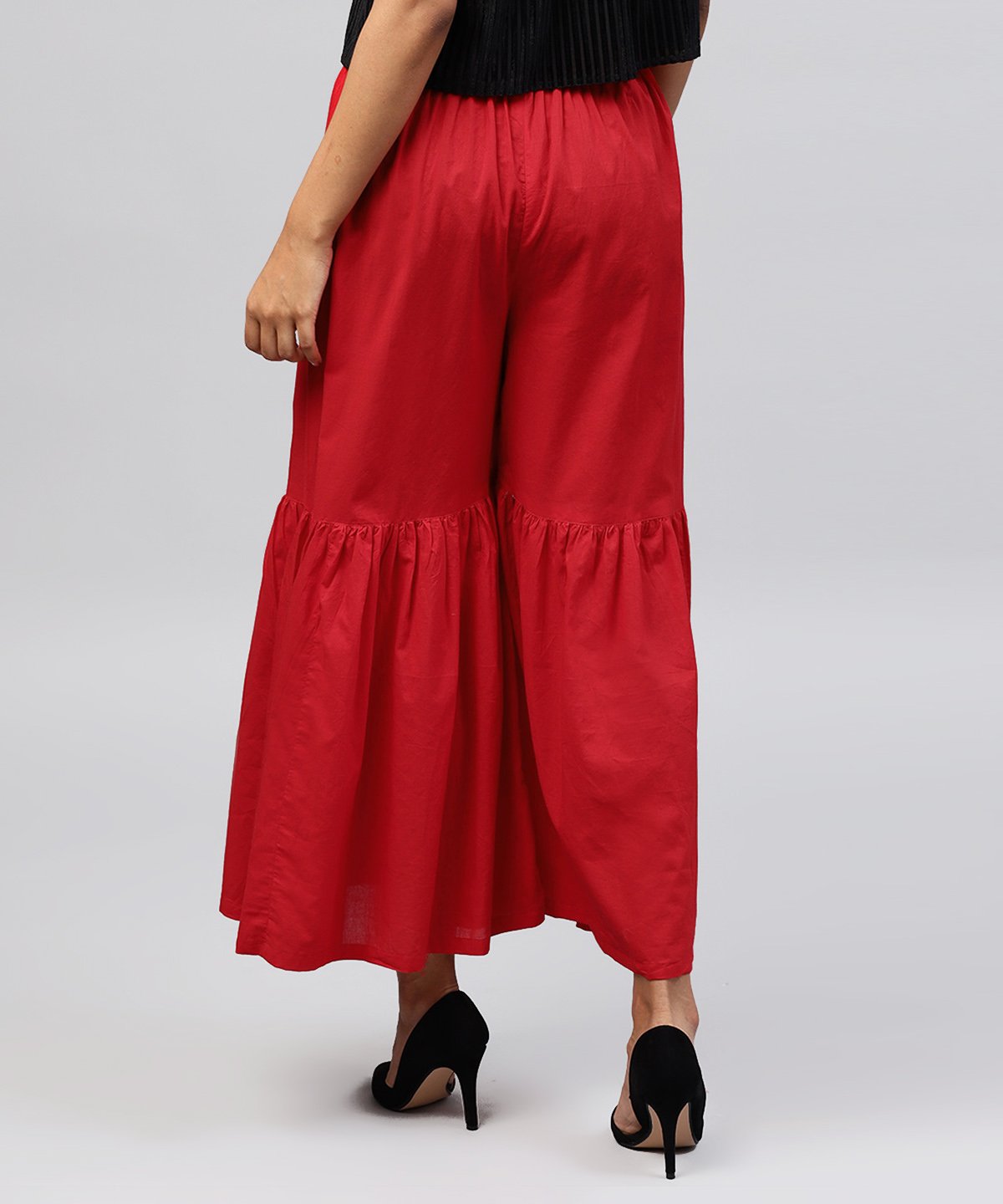 Red Cotton Ankle Length Sharara | LASVINI - Redefining Indian Fashion with Elegance