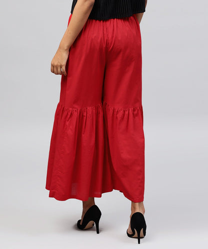 Red Cotton Ankle Length Sharara | LASVINI - Redefining Indian Fashion with Elegance