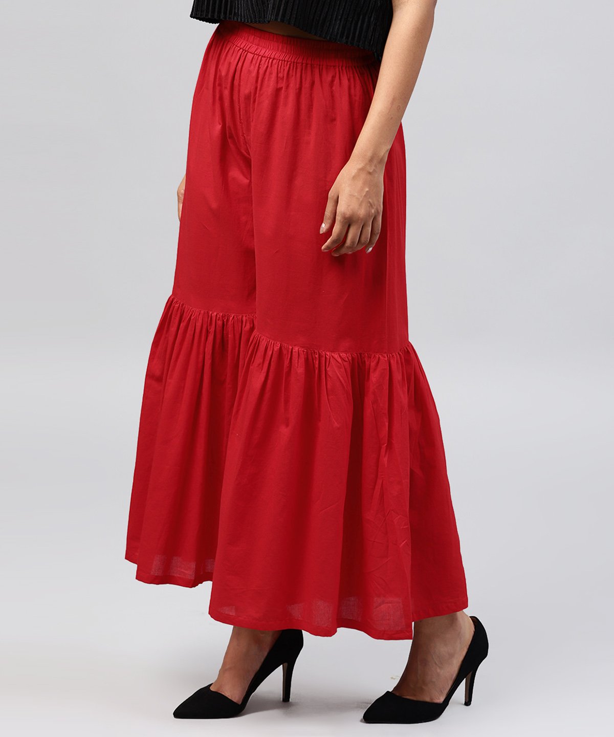 Red Cotton Ankle Length Sharara | LASVINI - Redefining Indian Fashion with Elegance