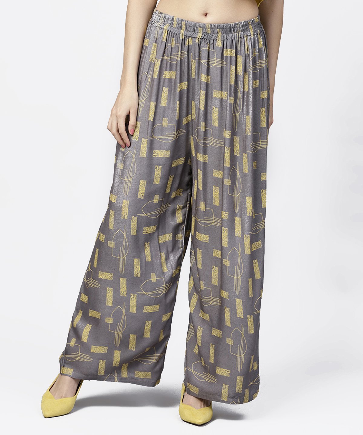 Grey Printed Ankle Length Cotton Pallazo | LASVINI - Redefining Indian Fashion with Elegance