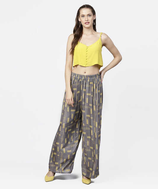 Grey Printed Ankle Length Cotton Pallazo | LASVINI - Redefining Indian Fashion with Elegance