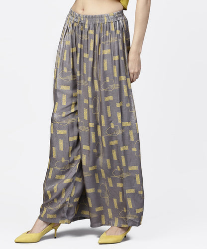 Grey Printed Ankle Length Cotton Pallazo | LASVINI - Redefining Indian Fashion with Elegance