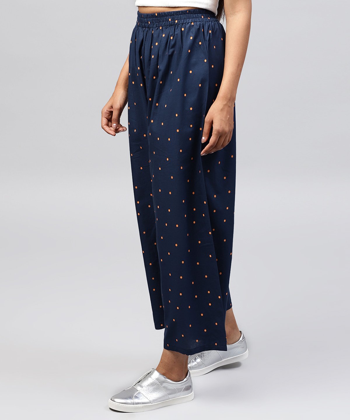 Navy Blue Printed Cotton Ankle Length Pallazo | LASVINI - Redefining Indian Fashion with Elegance