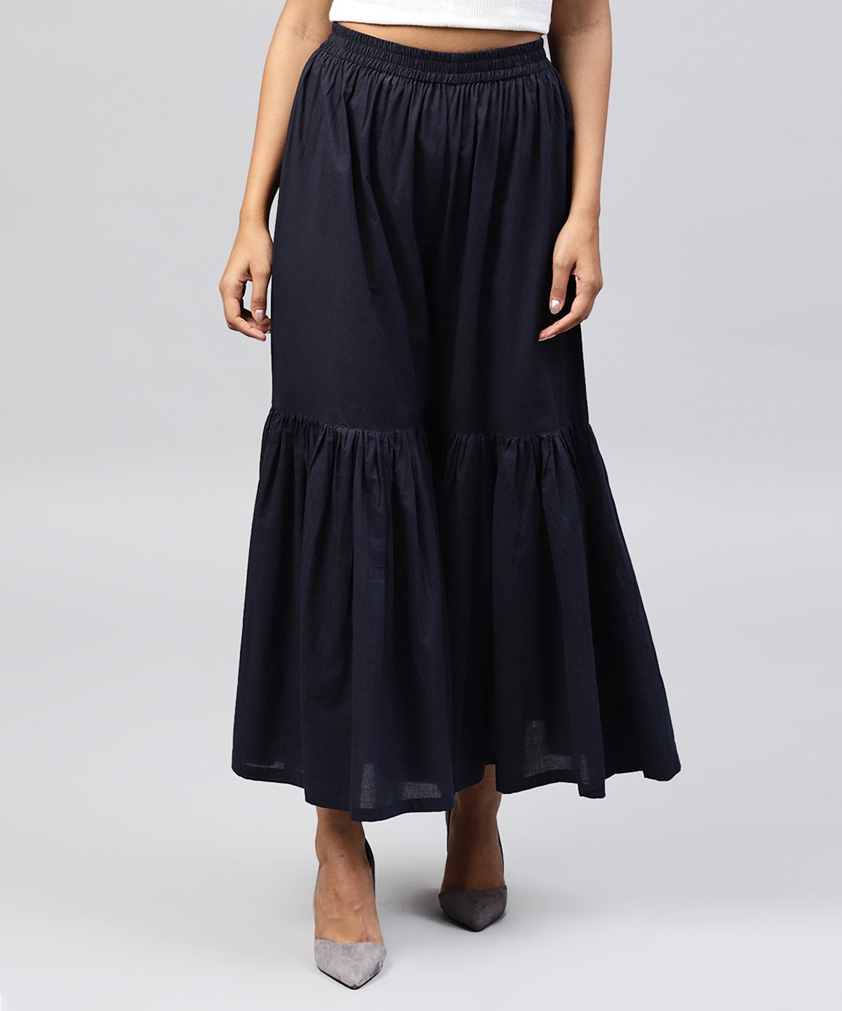 Navy Blue Cotton Ankle Length Sharara | LASVINI - Redefining Indian Fashion with Elegance