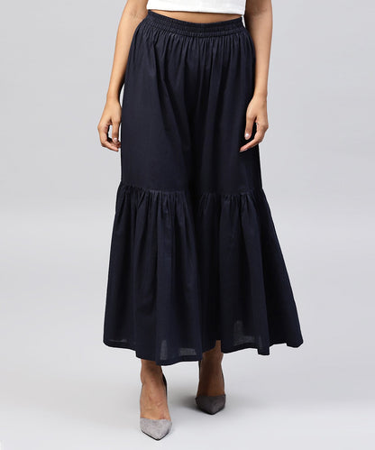 Navy Blue Cotton Ankle Length Sharara | LASVINI - Redefining Indian Fashion with Elegance
