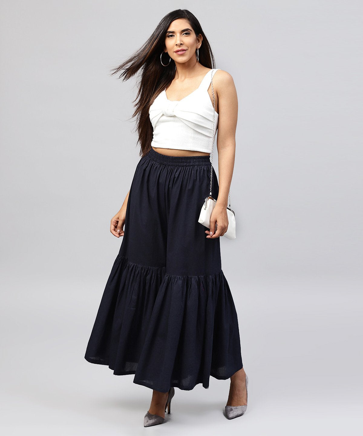 Navy Blue Cotton Ankle Length Sharara | LASVINI - Redefining Indian Fashion with Elegance