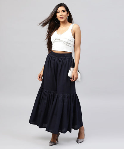 Navy Blue Cotton Ankle Length Sharara | LASVINI - Redefining Indian Fashion with Elegance