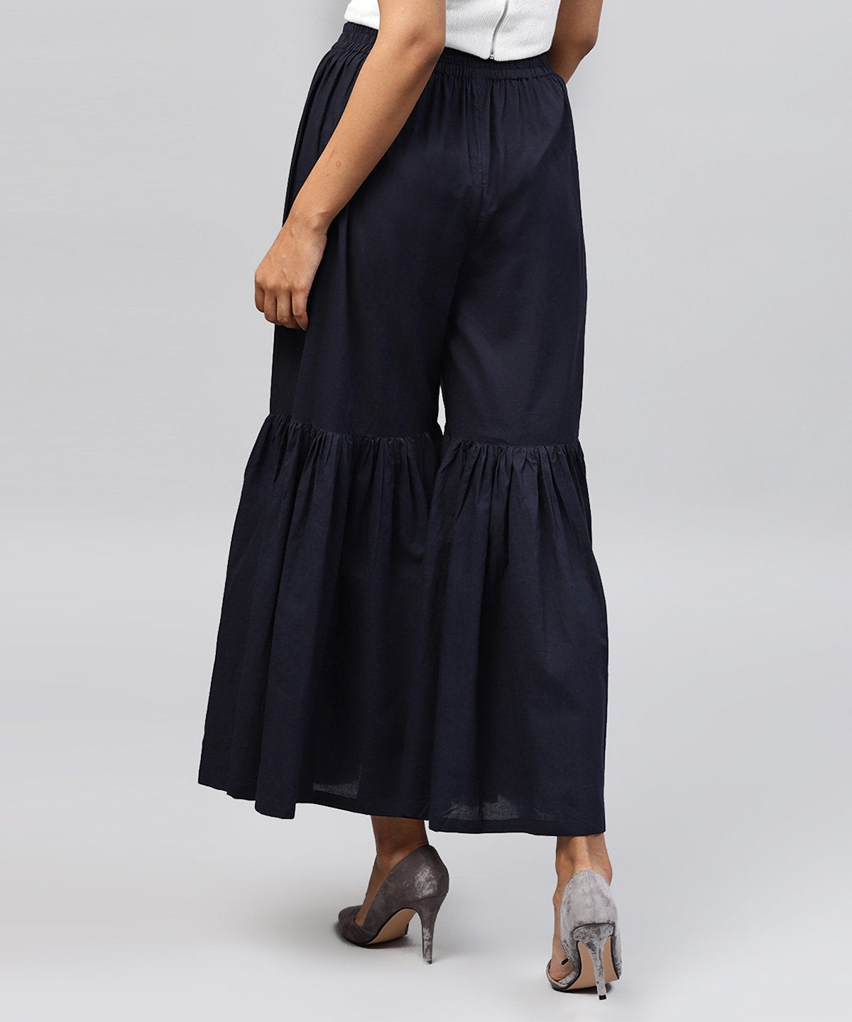 Navy Blue Cotton Ankle Length Sharara | LASVINI - Redefining Indian Fashion with Elegance