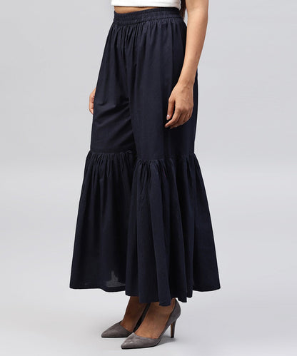 Navy Blue Cotton Ankle Length Sharara | LASVINI - Redefining Indian Fashion with Elegance