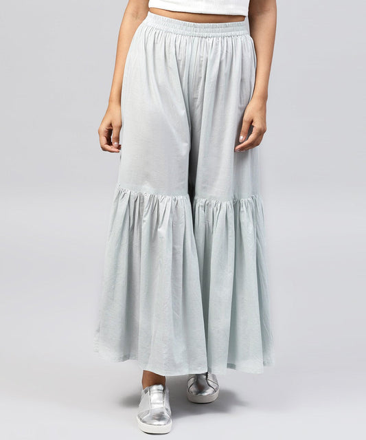 Grey Cotton Ankle Length Sharara | LASVINI - Redefining Indian Fashion with Elegance