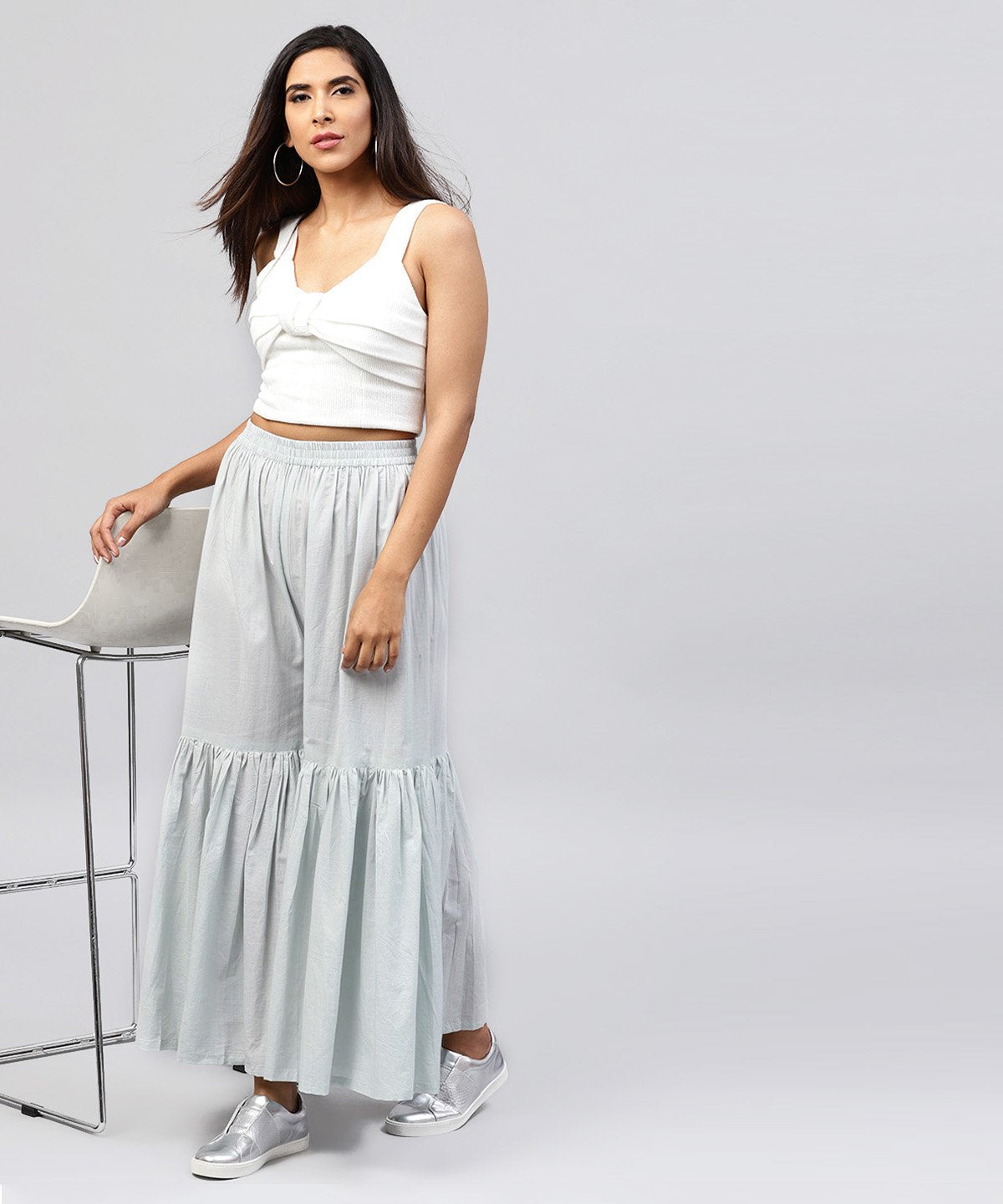 Grey Cotton Ankle Length Sharara | LASVINI - Redefining Indian Fashion with Elegance