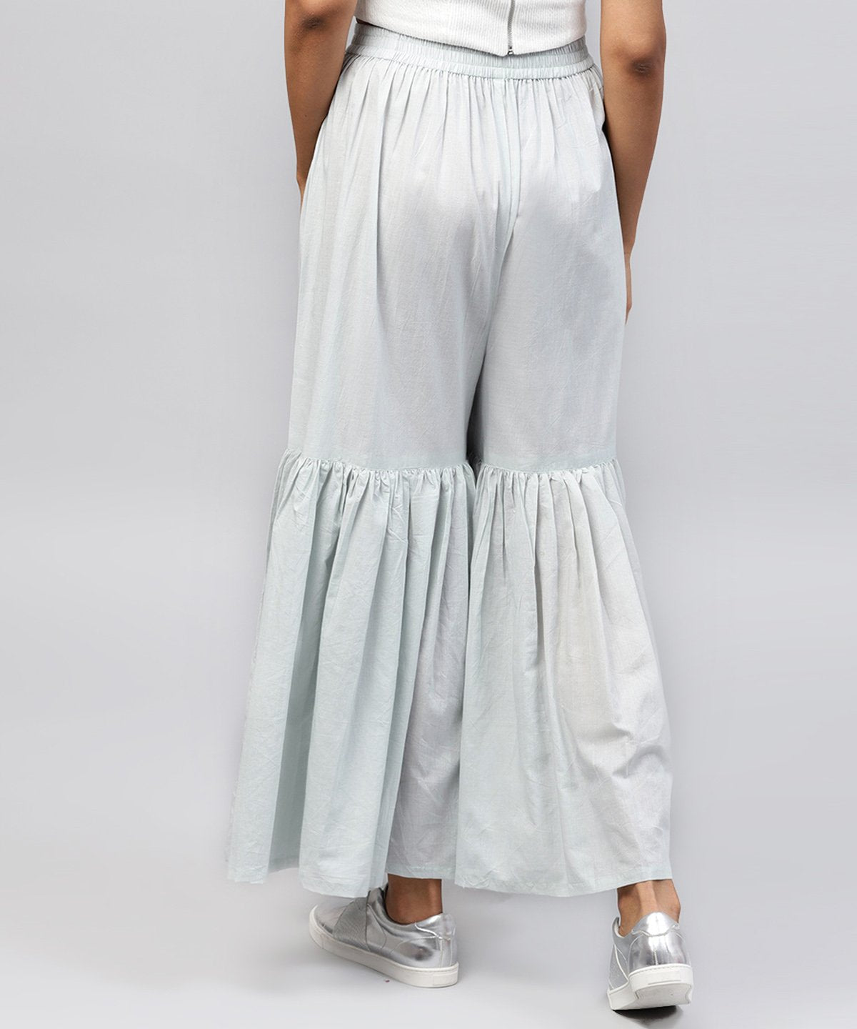 Grey Cotton Ankle Length Sharara | LASVINI - Redefining Indian Fashion with Elegance