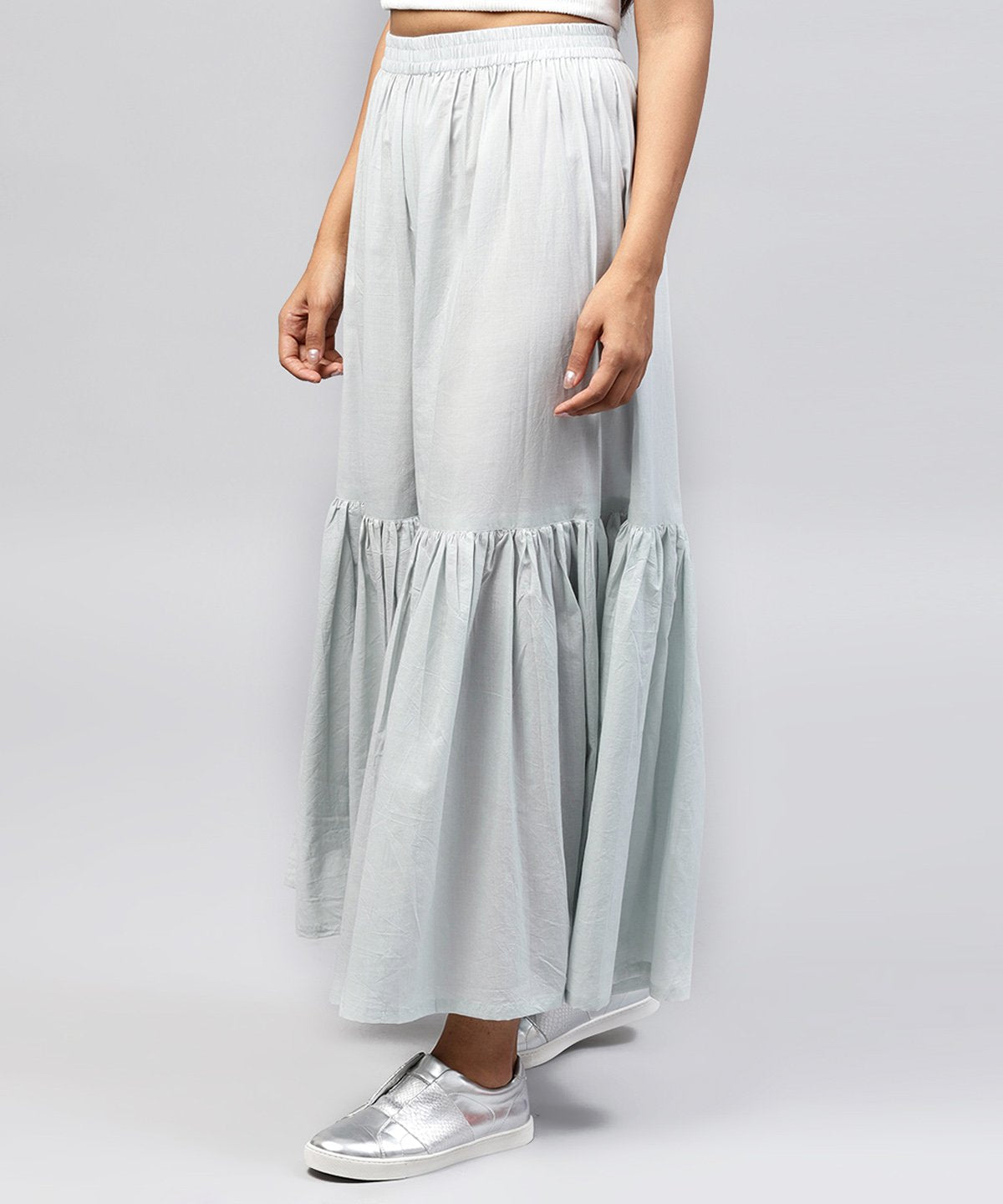 Grey Cotton Ankle Length Sharara | LASVINI - Redefining Indian Fashion with Elegance