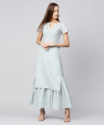 Grey Solid Cap Sleeve Cotton Kurta With Grey Sharara | LASVINI - Redefining Indian Fashion with Elegance