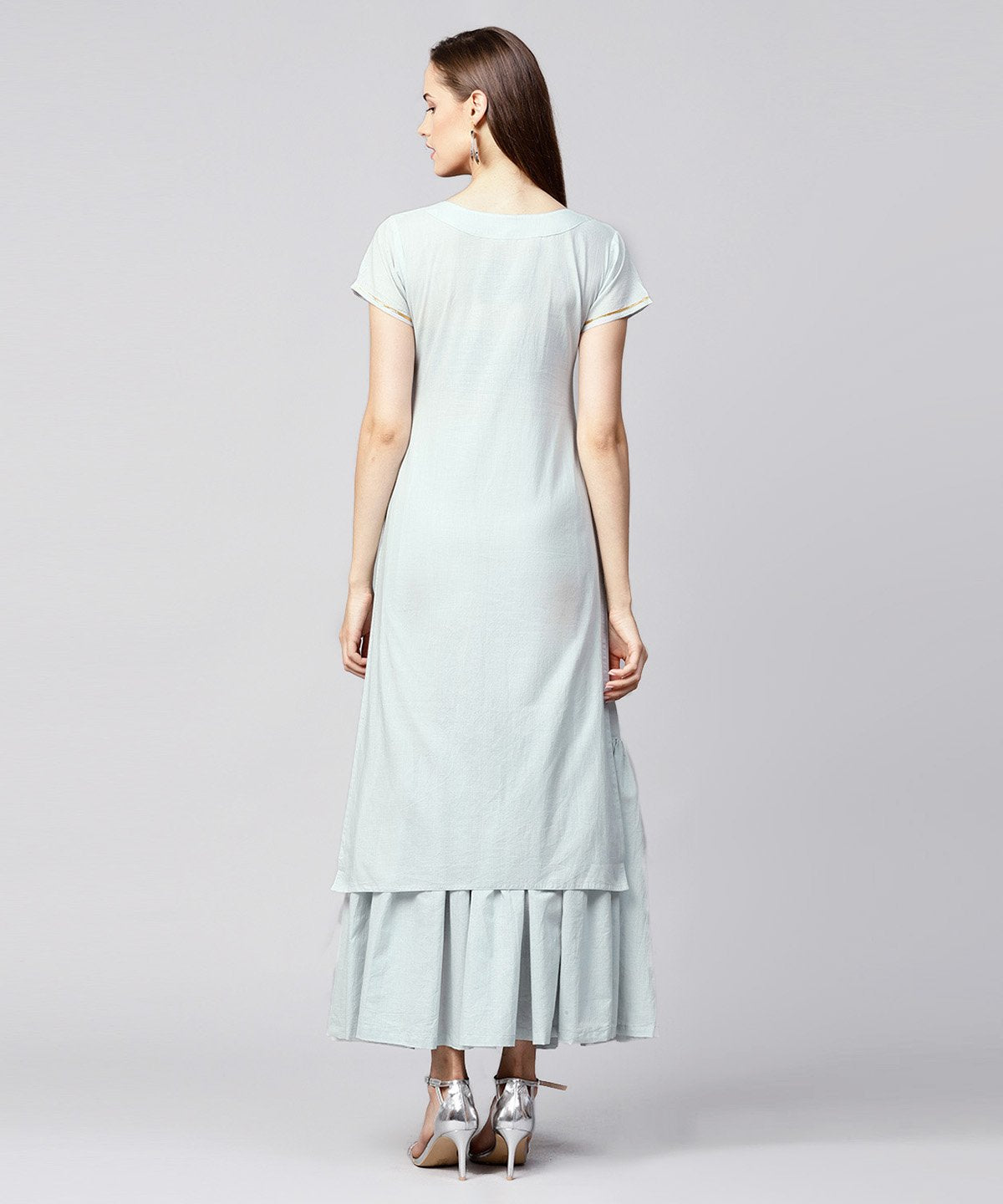 Grey Solid Cap Sleeve Cotton Kurta With Grey Sharara | LASVINI - Redefining Indian Fashion with Elegance