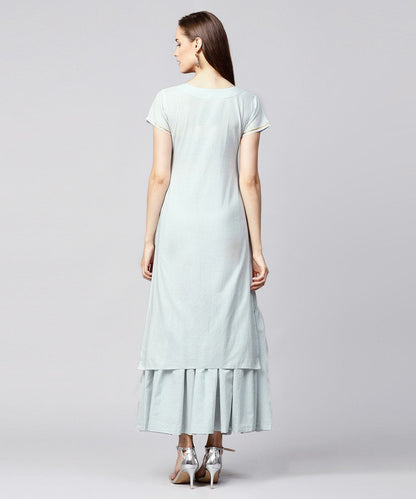 Grey Solid Cap Sleeve Cotton Kurta With Grey Sharara | LASVINI - Redefining Indian Fashion with Elegance