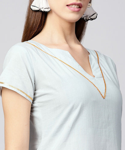 Grey Solid Cap Sleeve Cotton Kurta With Grey Sharara | LASVINI - Redefining Indian Fashion with Elegance