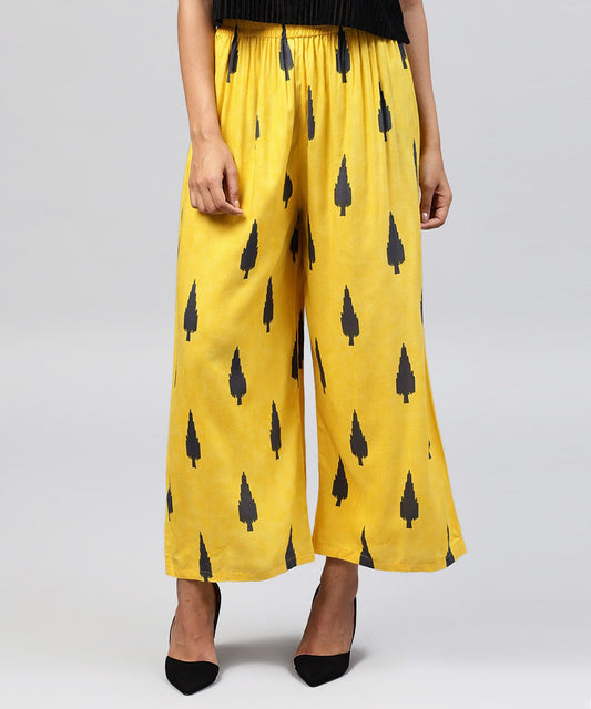 Yellow Printed Ankle Length Cotton Straight Pallazo | LASVINI - Redefining Indian Fashion with Elegance