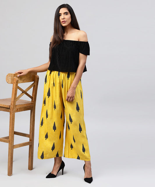 Yellow Printed Ankle Length Cotton Straight Pallazo | LASVINI - Redefining Indian Fashion with Elegance