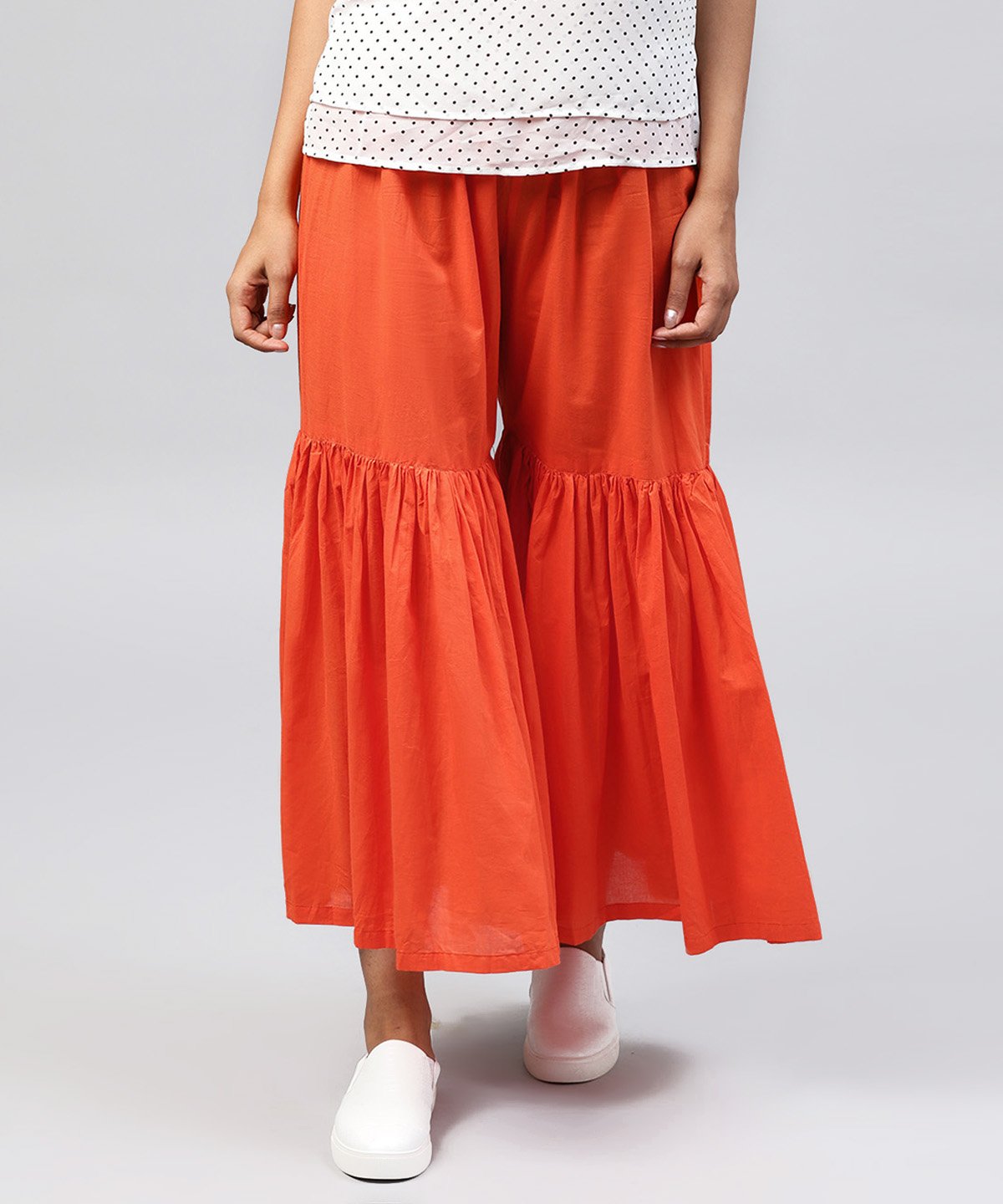 Solid Orange Cotton Ankle Length Sharara | LASVINI - Redefining Indian Fashion with Elegance