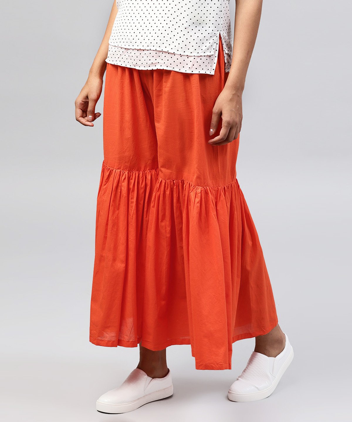 Solid Orange Cotton Ankle Length Sharara | LASVINI - Redefining Indian Fashion with Elegance