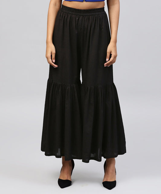 Solid Black Cotton Ankle Length Sharara | LASVINI - Redefining Indian Fashion with Elegance
