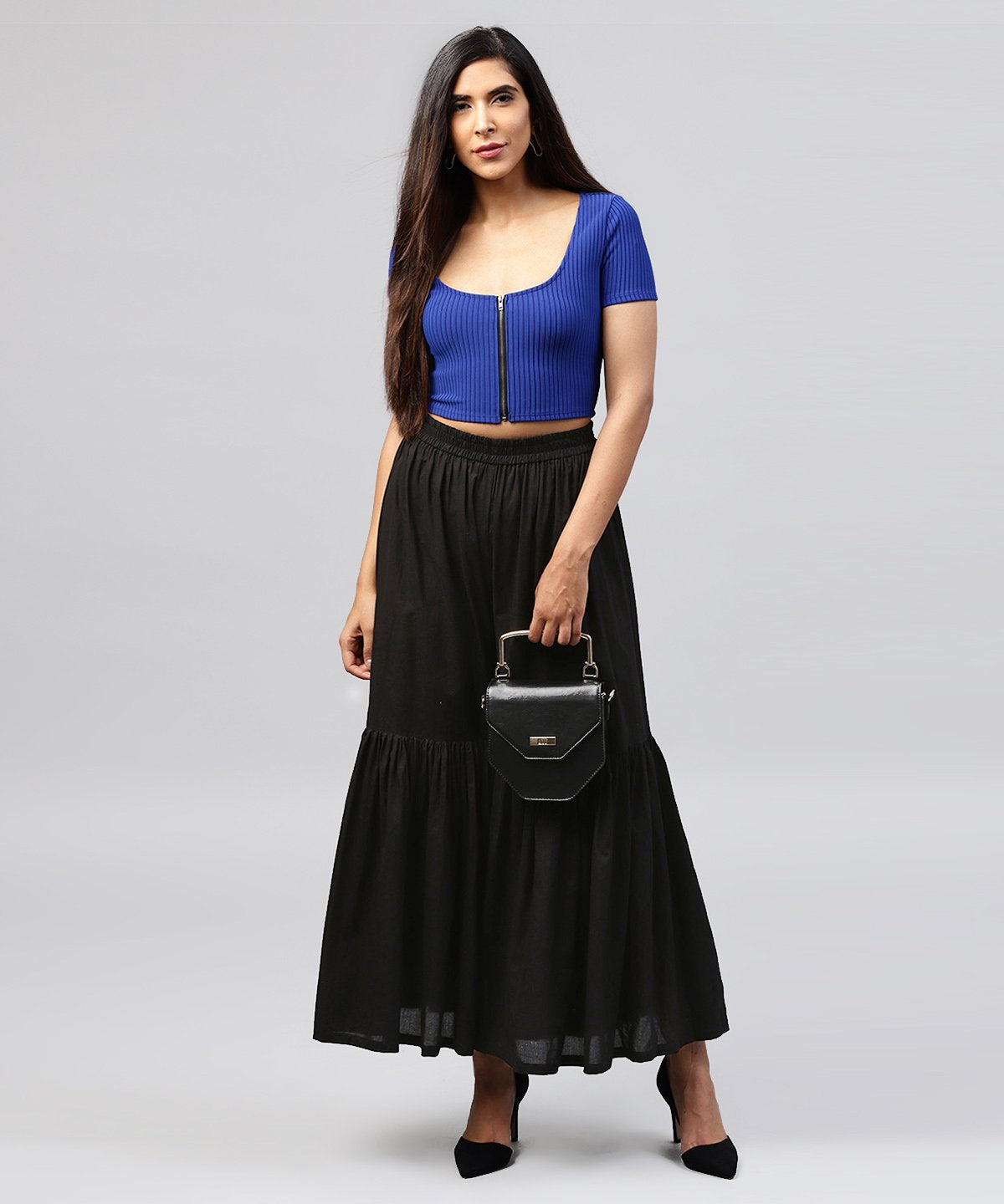 Solid Black Cotton Ankle Length Sharara | LASVINI - Redefining Indian Fashion with Elegance