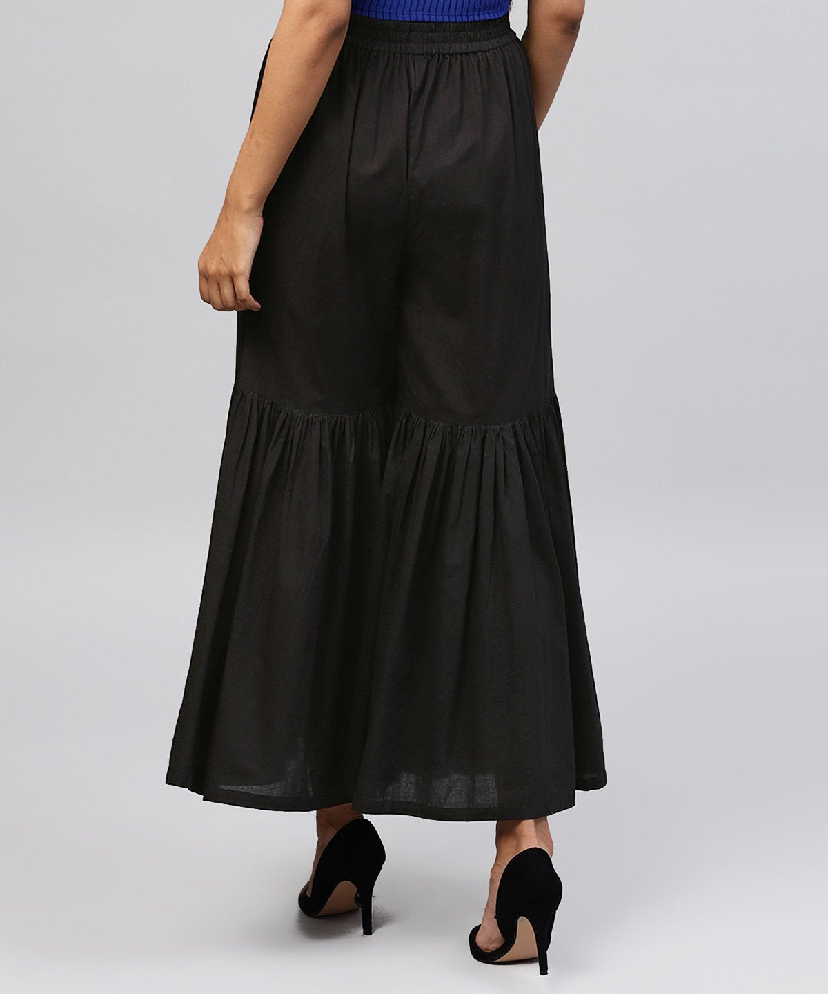 Solid Black Cotton Ankle Length Sharara | LASVINI - Redefining Indian Fashion with Elegance