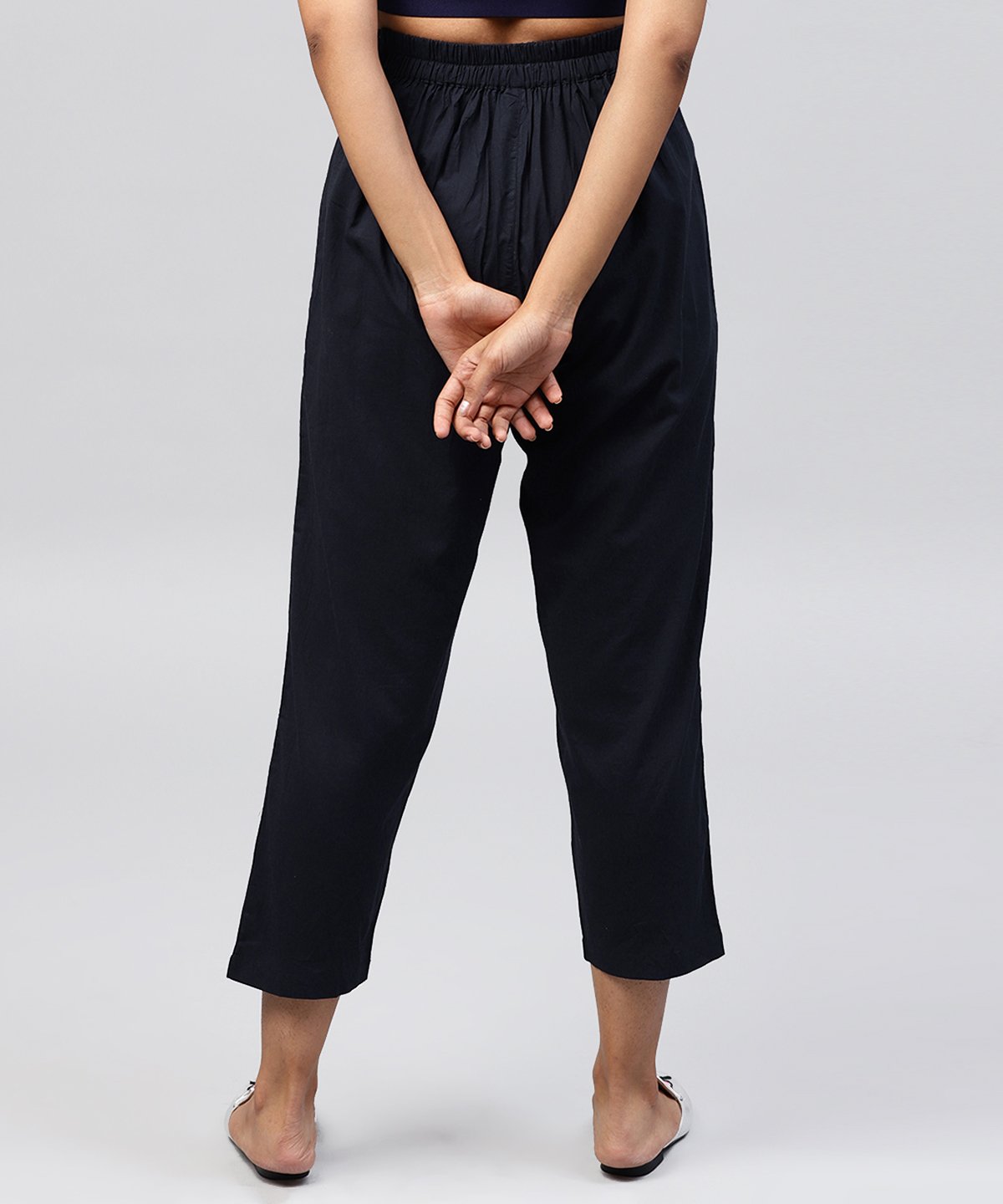 Navy Blue Ankle Length Cotton Regular Fit Trouser | LASVINI - Redefining Indian Fashion with Elegance