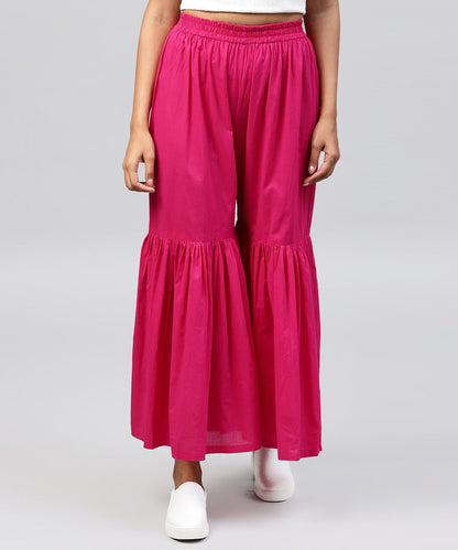 Solid Pink Cotton Ankle Length Sharara | LASVINI - Redefining Indian Fashion with Elegance