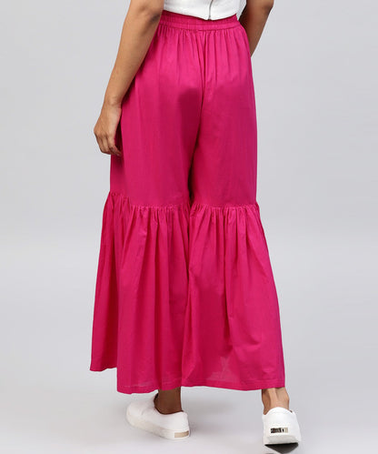 Solid Pink Cotton Ankle Length Sharara | LASVINI - Redefining Indian Fashion with Elegance