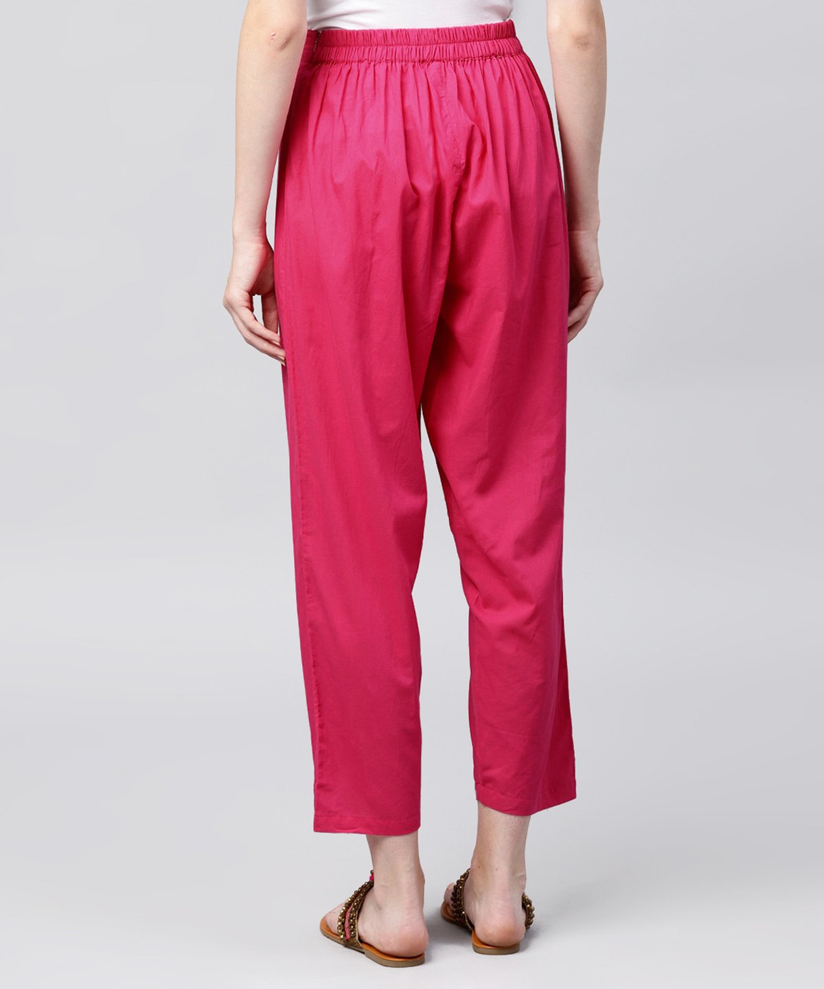 Solid Pink Ankle Length Cotton Regular Fit Trouser | LASVINI - Redefining Indian Fashion with Elegance