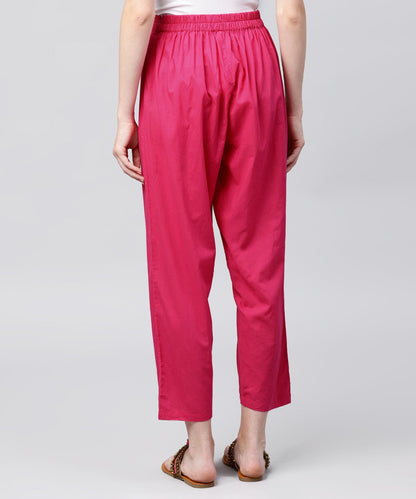 Solid Pink Ankle Length Cotton Regular Fit Trouser | LASVINI - Redefining Indian Fashion with Elegance