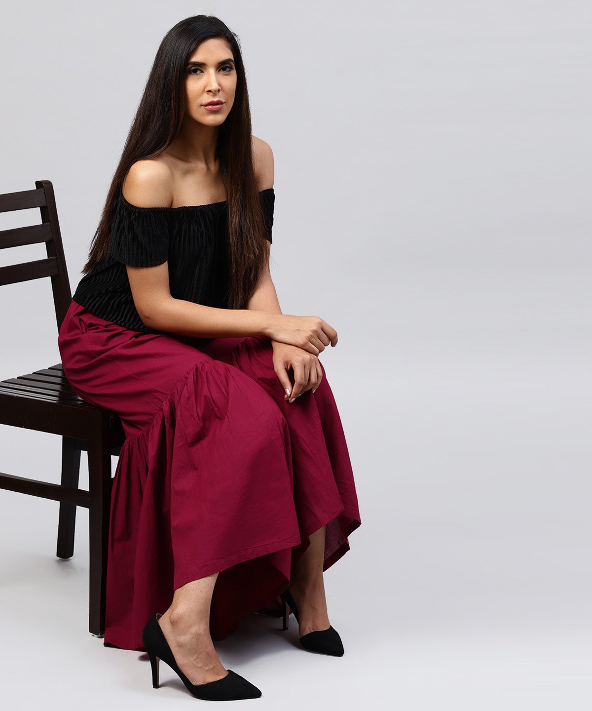 Solid Maroon Cotton Ankle Length Sharara | LASVINI - Redefining Indian Fashion with Elegance