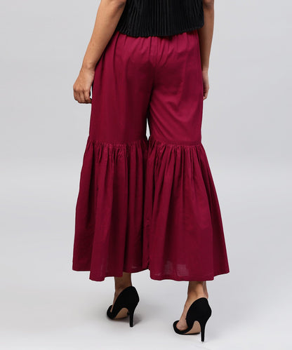 Solid Maroon Cotton Ankle Length Sharara | LASVINI - Redefining Indian Fashion with Elegance