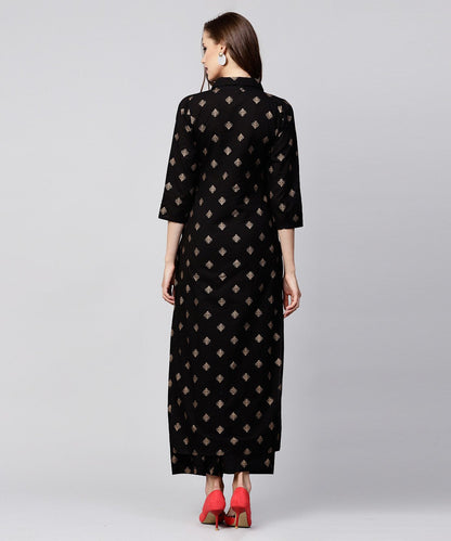 Black Printed 3/4Th Sleeve Cotton Kurta With Printed Pallazo | LASVINI - Redefining Indian Fashion with Elegance