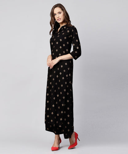 Black Printed 3/4Th Sleeve Cotton Kurta With Printed Pallazo | LASVINI - Redefining Indian Fashion with Elegance