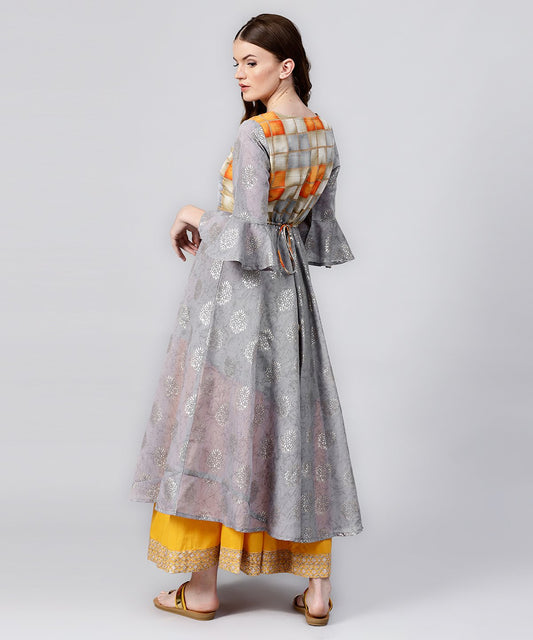 Grey Banglori Printed 3/4Th Sleeve Cotton Anarkali Kurta | LASVINI - Redefining Indian Fashion with Elegance