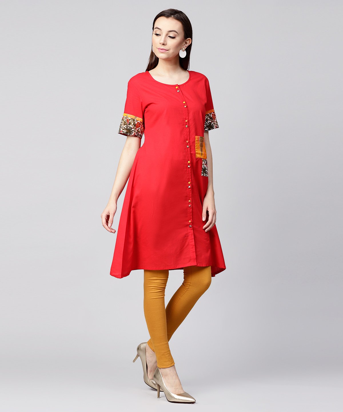 Maroon Half Slevee Cotton Front Open Kurta With Pocket On Left Side | LASVINI - Redefining Indian Fashion with Elegance