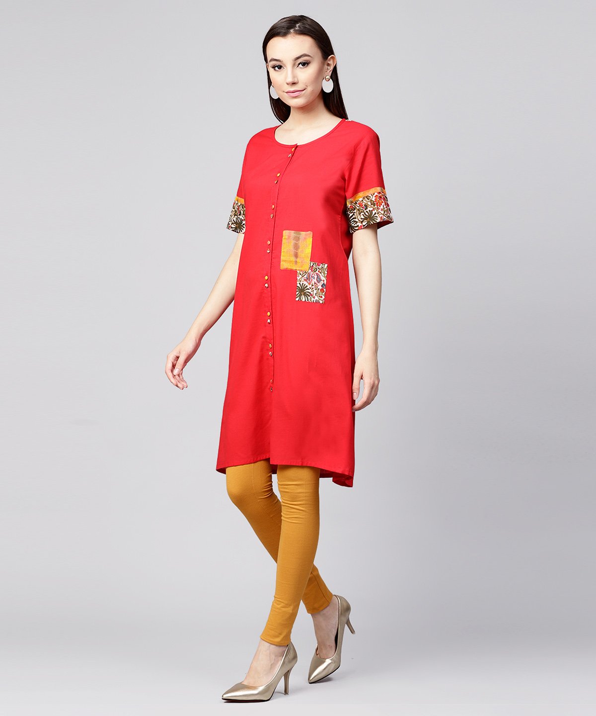 Maroon Half Slevee Cotton Front Open Kurta With Pocket On Left Side | LASVINI - Redefining Indian Fashion with Elegance