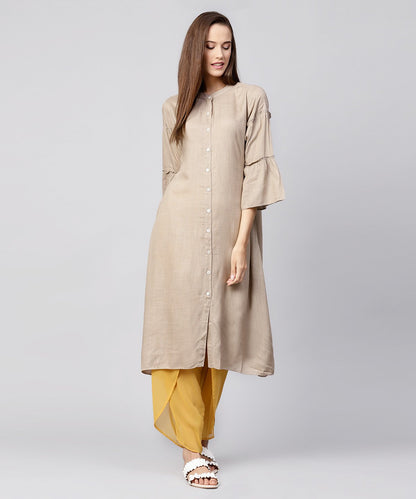Solid Grey 3/4Th Sleeve Cotton A-Line Kurta | LASVINI - Redefining Indian Fashion with Elegance
