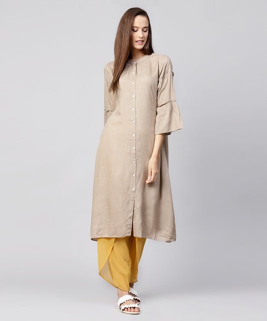 Solid Grey 3/4Th Sleeve Cotton A-Line Kurta | LASVINI - Redefining Indian Fashion with Elegance