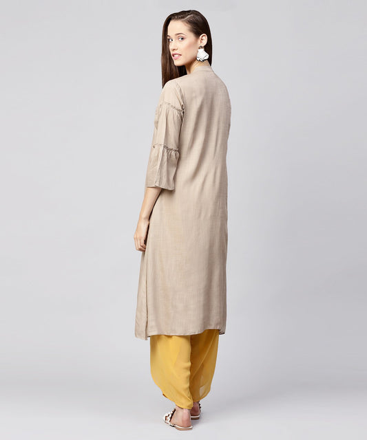 Solid Grey 3/4Th Sleeve Cotton A-Line Kurta | LASVINI - Redefining Indian Fashion with Elegance