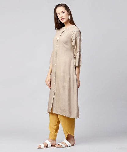 Solid Grey 3/4Th Sleeve Cotton A-Line Kurta | LASVINI - Redefining Indian Fashion with Elegance