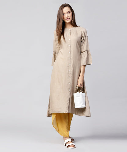 Solid Grey 3/4Th Sleeve Cotton A-Line Kurta | LASVINI - Redefining Indian Fashion with Elegance