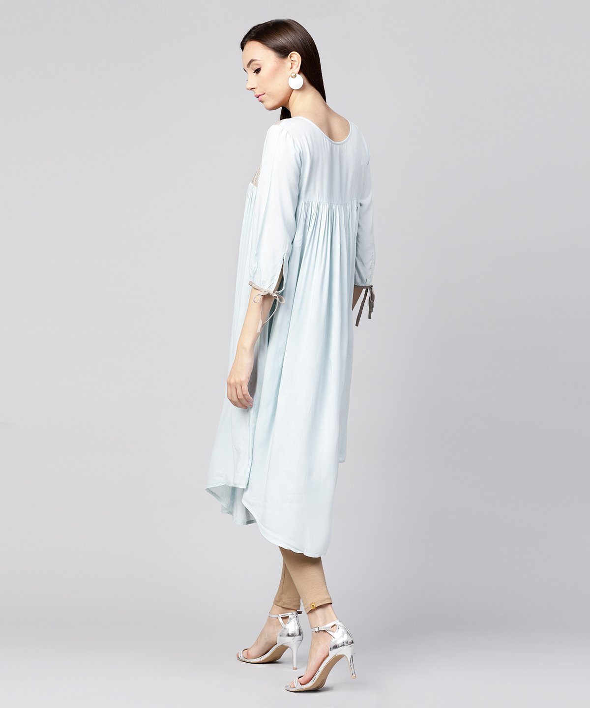 Blue 3/4Th Sleeve Rayon Low High A-Line Kurta | LASVINI - Redefining Indian Fashion with Elegance